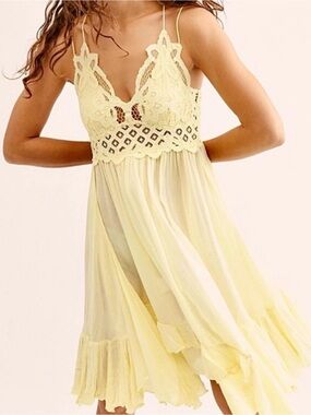 Free people Lace-Detail Lemon Yellow Babydoll Nightdress